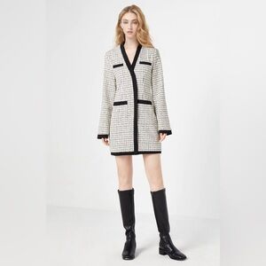 URBAN REVIVO - TWEED PLAID CONTRAST TRIM DRESS